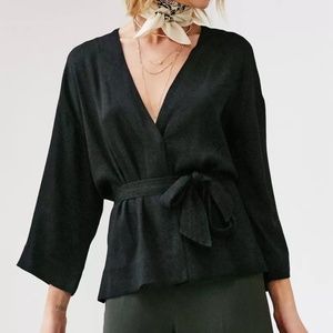 Urban Outfitters Silence + Noise Modern Wrap Silky Kimono Jacket, Black Small